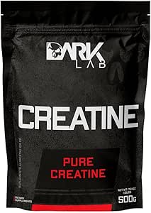 Creatina Dark Lab 500g. 100% Pura e monohidratada Embalagem cor preta com detalhes em vermelho e branco.