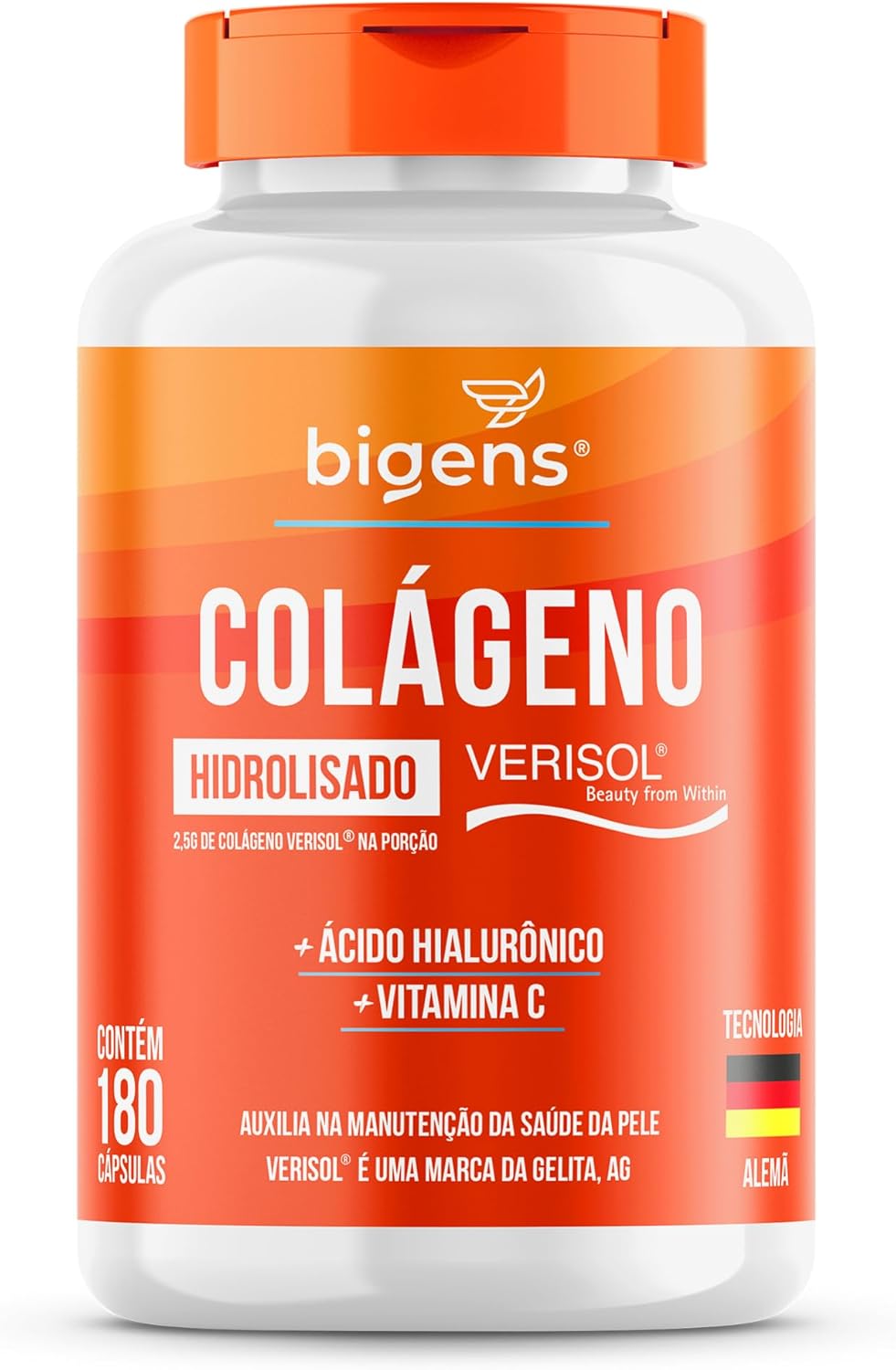 Pote de Colágeno Hidrolisado Verisol com Ácido Hialurônico 180 cápsulas - Suplemento para Pele e Unhas