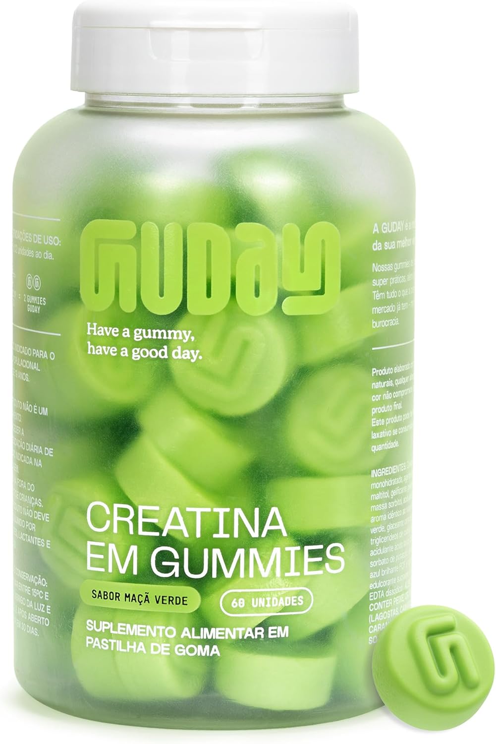 Creatina em Goma. Pote em Goma sabor Maçã Verde com 60 unidades - Suplemento prático