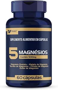 Kit 5 Magnésios Quelato Malato Taurato da marca Muwiz, com 60 cápsulas