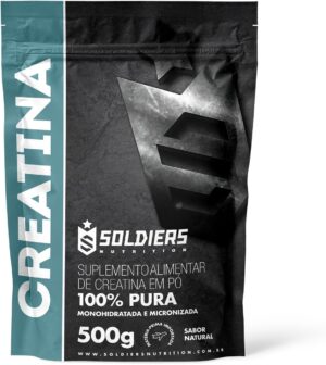 Creatina Monohidratada 500g. Embalagem de Creatina 500g Soldiers Nutrition - Suplemento em pó puro