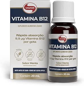 Vitamina B12 20ml Vitafor. Essencial para o sistema nervoso, produção de glóbulos vermelhos e síntese de DNA