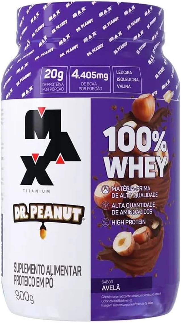 Whey Max Titanium + Dr. Peanut - 900g Sabor Avelã .100% Whey protein