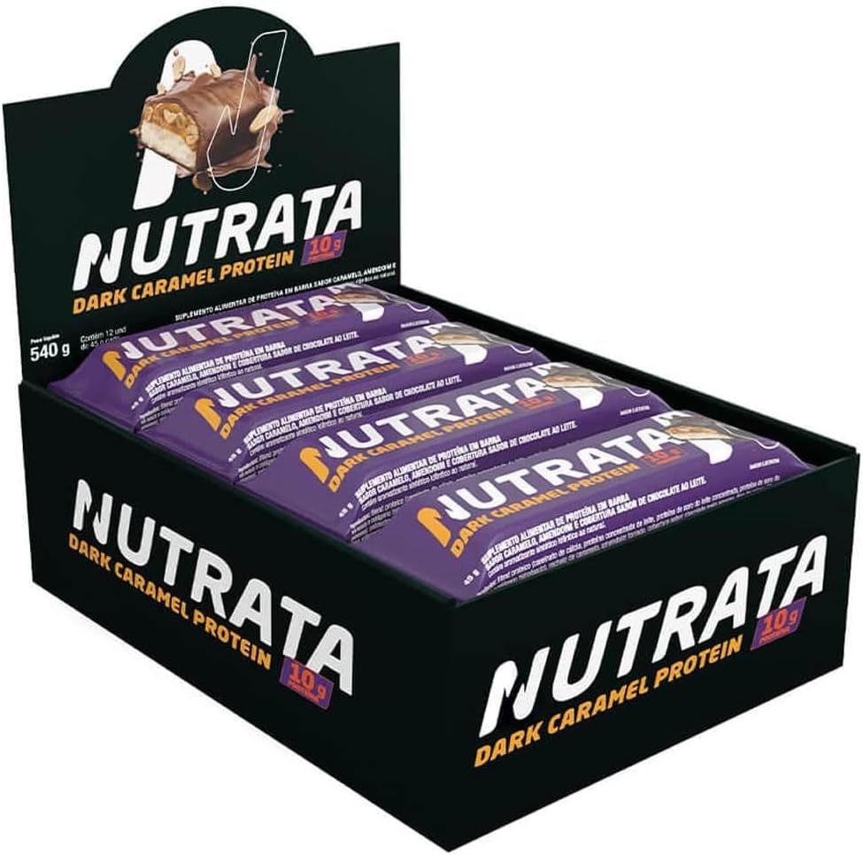 Proteína em Barra 45g. Caixa barra de proteína 12 unidades, Nutrata Protein Bar, lanche proteico, whey protein em barra.